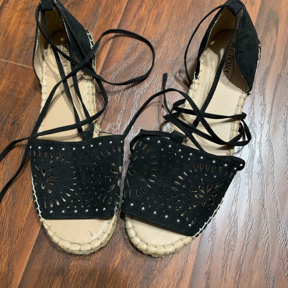Black Espadrille Lace-Up Sandals